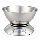 DGHJK Digitale Küchenwaage, Edelstahl-Kochwaage mit Abnehmbarer Schüssel, Tara-Funktion, LCD-Display, Temperatursensor, Timer-Alarm (Color : Silver, Size : 5KG/1G)