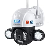 INQMEGAPRO Telecamera di sorveglianza esterna WiFi da 3 MP Rilevatore di movimento PIR del Corpo umano Visione notturna IP66 impermeabile TF/archiviazione Cloud compatibile Con Alexa/Google H