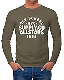 Neverless® Herren Longsleeve Bedruckt Schriftzug Oldschool NYC New York City Allstars Langarm-Shirt Fashion Streetstyle Khaki M