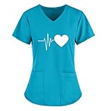 Sonojie Damen Pflege Top V-Ausschnitt Schlupfhemd Kasack mit Motiv Kurzarm T-Shirts Tops Arbeitsuniform Weihnachts Thanksgiving Bluse Krankenhauskleidung Schlupfkasack Arbeitskleidung T