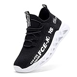 HANMUN Turnschuhe Kinderschuhe Sportschuhe Jungen Hallenschuhe Mesh Atmungsaktiv Leicht Laufschuhe Outdoor Straßenlaufschuhe Sneaker für Unisex-Kinder, Schwarz Weiss EU 37