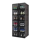 Meerveil Schuhboxen Stapelbar, 12 Set, Kunststoff Schuhbox, 35 x 25 x 18,7cm, Schuhaufbewahrung Platzsparend mit Tür, Maximale Größe EU 44, DIY leicht zu montieren, Schw