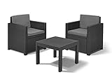 'Allibert by Keter' Balkonmöbel Set Victoria Balcony, graphit/cool grey, 3tlg., inkl. Sitz- und Rückenkissen, Kunststoff, flache Rattanoptik