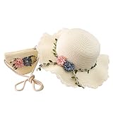 YunYoud Strohhut und Mini Tasche Set Mädchen Sommer Sonnenhut mit Blume Dekoration Sommerhut und Umhängetasche Set Kinder Strandhut für Reisen Outdoor Aktivitäten 2-8 Jahre Hüte H