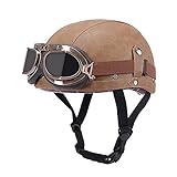 LUNANA Halbschale Jet-Helm ECE-Zulassung, Adults Unisex Motorrad Sicherheitshelm mit Schutzbrille, Retro Vintage Halbhelm, für Scooter Mofa Helm Pilot （57~62CM）