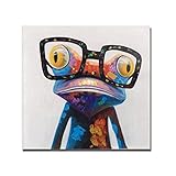 Handgemalte Modernen Familie Dekor ÖLgemäLde Tiere Leinwand Acrylmalerei Wand Kunst Dekoration Bunten Frosch Mit Brille,NoFrame,75x75