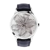 Blume von Hand gezeichneten Custom Armbanduhr Unisex Analog Quarz Uhr mit Lederband Uhren für Mädchen Jungen Armb