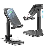 COSOOS Dual Wireless Charger Phone Holder Faltbare Wireless Charging Stand Pad für iPhone SE 2020/11 Pro Max/Xs/Xr/X/8, Airpods Pro, Samsung Galaxy S10/S9/S8, Galaxy Buds (mit QC 3.0 Adapter)