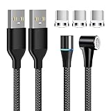 LAMA 7-Pin Magnetisches Ladekabel mit Ringlicht [2 Stück 2M] Magnet Ladekabel Datenkabel mit 3 USB C Adapter für Galaxy Huawei OnePlus Xiaomi Nokia Moto Pixel Kindle usw. Schw