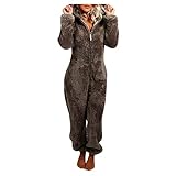 GFGHH Damen Jumpsuit Fleece Einteiler Overall Anzug Flauschig Jumpsuit flauschig und kuschelig weich warm Ganzkörperanzug Pyjama Schlafanzug Trainingsanzug Hausanzug Mit Kapuze W