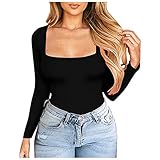 MEITING Beste Freunde Pullover Damen Große Größer Mit Einfarbig Quadratischer Kragen Top Basis Langärmshirt Hoodie Sweatshirt Langärm für Frauen Bedruckte Stickkragen Kurzarm Pullover Bluse Top