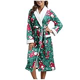 Darringls Damen Morgenmantel Lang Kimono Baumwolle Große Größen Fleece Hausmantel Frotteemantel Bademantel Robe Negligee Saunakilt Sauna Sarong Morgenrock Kimono Pyj