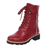 Yowablo Schuhe Frauen Reiten Cowboystiefel Motorradstiefel Schnüren (42,Wein)