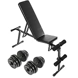 Physionics® Multifunktion Hantelbank + Kurzhantel Set 40kg - verstellbar, klappbar, inkl. 12 Gewichte aus Kunststoff - Schrägbank, Flachbank, Trainingsbank, Negativbank,