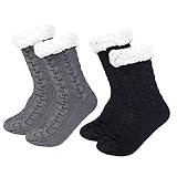 2 Paar Stoppersocken Damen Warme Hüttensocke Damen Wintersocken Flauschige Socken Slipper Kuschelsocken für Frauen Rutschfest Casual Socken zum Tragen zu H