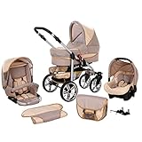 Kinderwagen 3 in 1 alles in einem Isofix Kombi Komplettset mit Autositz Matrix II by ChillyKids Beige & Creme 3in1