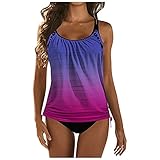 GOKOMO Badeanzug Damen Sexy Einfarbig Tankini Set Bauchkontrolle Zweiteiliger Bademode Schwimmshirt Badeanzüge mit Hoher Taille Strandkleidung Bik
