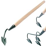 KADAX Grubber, Gartenkralle, Gartenhacke zum Lockern des Bodens, Kultivator für Garten, Handgrubber aus Metall, Blumenkralle, Gartenzubehör, Blumenharke, Bodenlüfter (1 Zinken, mit Holzstiel)