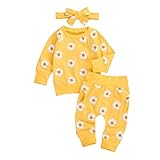 Mugoebu 0-24M Neugeborenes Baby Gänseblümchen Langarm Pullover Top+Hose+Stirnband 3-teiliges Kleidungsset , Gelb, 18-24 Monate (Herstellergröße: 100)