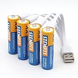SZEMPTY Lithium Wiederaufladbar Batterien AA, 1,5V USB Li-Ion AA Akku Aufladbare,2600mWh Mit Typ C Ladekabel, Schnellladung in 2 Stunden,(4er Pack)