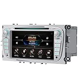 AWESAFE Autoradio für Ford Focus Mondeo S-Max C-Max Galaxy, Doppel Din Radio mit Navi unterstützt Lenkrad Bedienung Bluetooth Mirrorlink CD DVD FM AM RDS - Silb