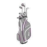 Wilson Anfänger-Komplettsatz, 9 Golfschläger mit Cartbag, Damen, Linkshand, Stretch XL, weiß/grau/violett, WGG157556