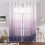 MIULEE Sheer Vorhang Voile Farbverlauf Dekoschal Vorhänge mit Ösen transparent Gardine 2 Stücke Ösenvorhang Gaze paarig Fensterschal für Wohnzimmer Schlafzimmer 145 cm x 140 cm(H x B) L