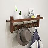 LIskybird Wandregal Holz für Eingang Zum Veranda Schlafzimmer, Regal für Schlüsselbrett Organizer mit 5/7 Haken, Wand Dekoration für Bücherregal Kinderzimmer, Deko Wohnzimmer,Walnut with 5 Hook