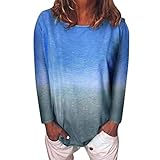 Routinfly Damen Casual Tops Hemdbluse Damenbluse Shirtbluse,Einfarbiges T-Shirt mit Rundhalsausschnitt Frauen Casual Farbverlauf Langarm T-Shirt Tunika Bluse Top S-5XL