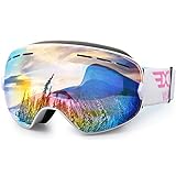 EXP VISION Snowboard Skibrille für Herren Damen Jugend, 100% UV400 Schutz Anti Beschlag über der Brille Winter Schneebrille mit sphärischer abnehmbarer Scheibe (Pink)