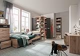 Jugendzimmer Cariba in Eiche San Remo und Graphit 6 teilig mit begehbarem Eckschrank, Bett mit Bettschubkästen, Schreibtisch und Rollcontainer, Standreg
