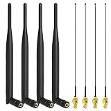 Youmile 4PCS 6dBi 2,4GHz 5GHz 5,8GHz Dual Band RP-SMA Stecker WiFi Antenne für PC, Router mit 4PCS IPEX MHF4 zu RP-SMA Buchse Pigtail Kab