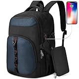 NEWHEY Laptop Rucksack 17 Zoll mit Kabeltasche Rucksack Herren Arbeit Wasserdicht Groß Schulrucksack Jungen Teenager mit USB Ladeanschluss Notebook Rucksack Backpack B