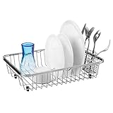 SANNO Geschirrtrockner mit Edelstahl-Besteckhalter, verstellbar über der Spüle Abtropffläche, Geschirrträg