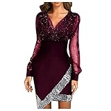 Zilosconcy Damen Kleider Elegant Festlich Langarm Vintage Pailletten Kleider Damen Lang Abendkleider Damen Lang Elegant V-Ausschnitt  Brautjungfernkleider Partykleider Schulterfrei Cocktailk