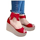 Briskorry Sandalen Damen Casual Sommer Mode Bogen Hausschuhe Keilabsatz Offener Zeh Fischmund Espadrille Plateau Sandalen High Heels Strandsandalen Frauen Sandaletten S