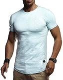 Leif Nelson Herren Sommer T-Shirt Rundhals Ausschnitt Slim Fit Baumwolle-Anteil Cooles Basic Männer T-Shirt Crew Neck Jungen Kurzarmshirt O-Neck Kurzarm Lang LN8312 Blau M