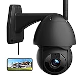 Überwachungskamera Aussen für Zuhause, 1080P Pan-Kamera mit Nachtsicht, IP66 wetterfeste Kamera mit Bewegungserkennung, 2-Wege-Audio,Schw