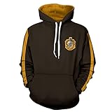 QIAOSHOP Harry-Serie Hufflepuff Unisex Hoodie, Quidditch 3D Bedruckt Sweatshirts Cosplay Langarm Pullover Hoodie für Frühling und Herbst,Braun,XL