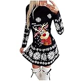 Damen Weihnachtskleid Party Kleider Weihnachts Kostüm Lässig Festliche Geschenk Pulloverkleid Langarm Schneeflock Gedruck Knielang Hoodie Kleid Frauen Strickpullover Kleid Xmas Sw