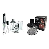 Braun MultiQuick 7 MQ 7045X Stabmixer - Pürierstab mit abnehmbarem edelstahl Mixfuß, inkl. 4-teiliges Zubehör Set, 1000 Watt, schwarz & Zerkleinerer Aufsatz MQ 30 - Stabmixer Zubehör, 500 ml, schw