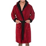 Haiorziyou Morgenmantel Herren Flauschig Leicht Winter Warm Bademantel Fleece Saunamantel Weich Langarm Nachtwäsche Hausmantel mit Taschen Schalkragen Langer R