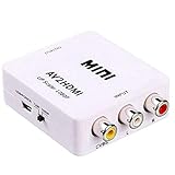 Tec-Digi RCA zu HDMI Konverter, 1080P RCA Composite CVBS AV zu HDMI Video Audio Konverter Adapter kompatibel mit N64 Wii PS2 Xbox VHS VCR Kamera DVD, unterstützt PAL/NTSC mit USB, weiß, 7145