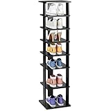 GOPLUS Schuhregal mit 7 Regalfächern, Platzsparender Schuhschrank, Schuhständer aus Holz, Multifunktionale Schuhablage, bis zu 10 kg Belastbar, Glattes Furnier, für Wohnungen Büros (Schwarz)