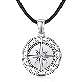 Kompass Halskette 925 Sterling Silber Kompass Vegvisir Kette Schmuck Geschenke für Damen H