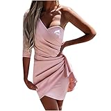 Sisifa Kleider Damen Geraffte One-Shoulder-Minikleid Kurzes Kleid Bodycon Party Kleider Sexy Langarm Cocktailkleid Hochzeit Wickelk
