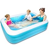 MZNTBW Familienschwimmbad,Pool Aufblasbar Planschbecken Groß Swimmingpool Rechteckig Aufblasbar für Garten Balkon für Kinder Jungen Mädchen, Leicht Aufbaubar, B