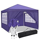 cobizi Pavillon, Faltpavillon 3x3m wasserdicht, Pavillondach mit PVC Beschichtung (UV-Schutz 50+), inkl. Tasche, 4 Seitenteilen mit Fenster für Pop-up Pavillon, Partyzelt, Gartenzelt, (3x3m, Lila)