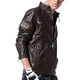 Lederjacke Herren Pelzmantel Vintage Winterjacke Motorradjacke Langarm Bikerjacke Echtleder Jacke Biker Motorrad Tops Arbeit Mantel Retro Sweatjacke,Kaffee,4XL