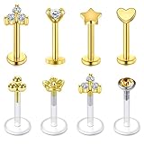 AVYRING 16G Tragus Piercing Chirurgenstahl & Bioflex Piercing Lippe Dreifach CZ Inlaid Conch Piercing Labret Stud Schmuck 8Stück G